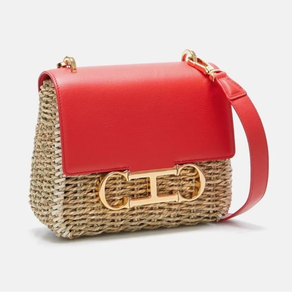 Carolina Herrera Initials Insignia Medium Shoulder Bag - Red, Seagrass